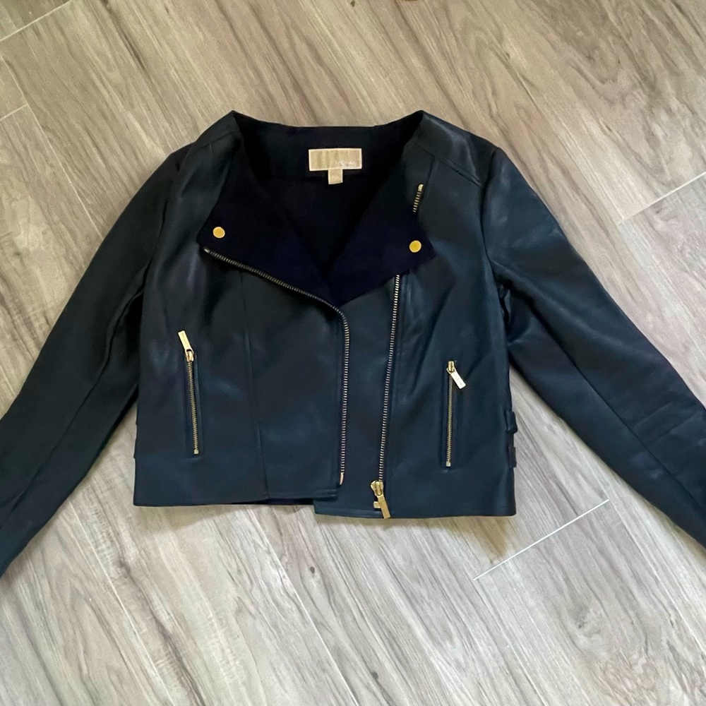 Leather jacket, Michael Kors M dark blue
